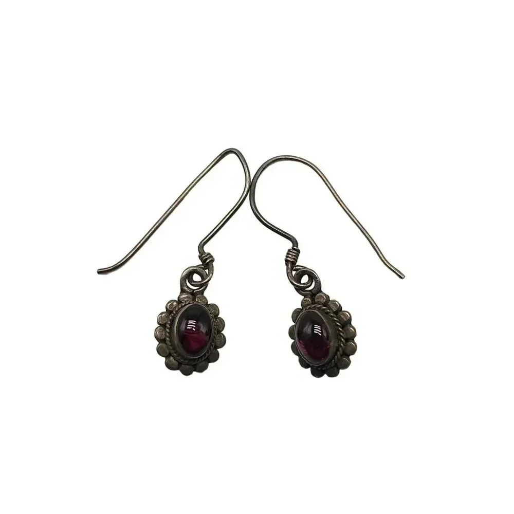 Vintage Sterling Silver Purple Amethyst Flower Dangle Earrings